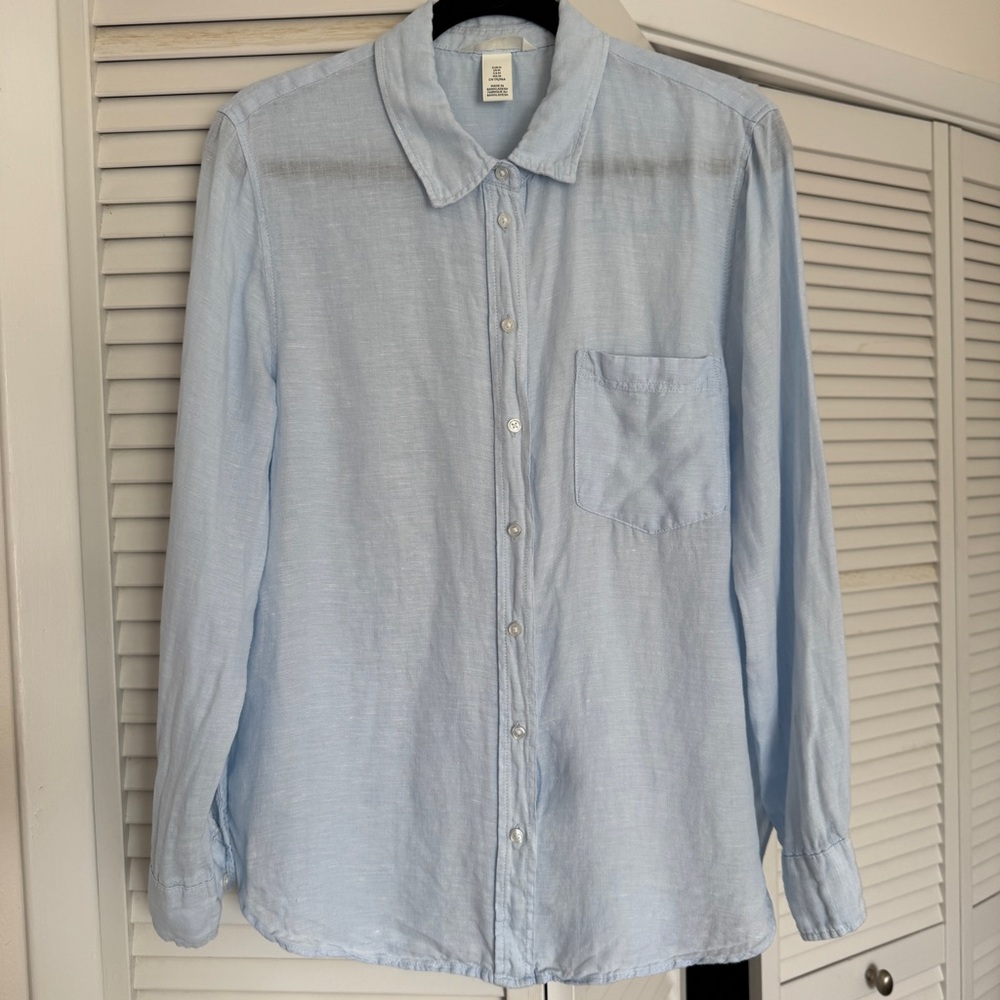 H&M Light Blue Linen Button-Up Shirt Size M
